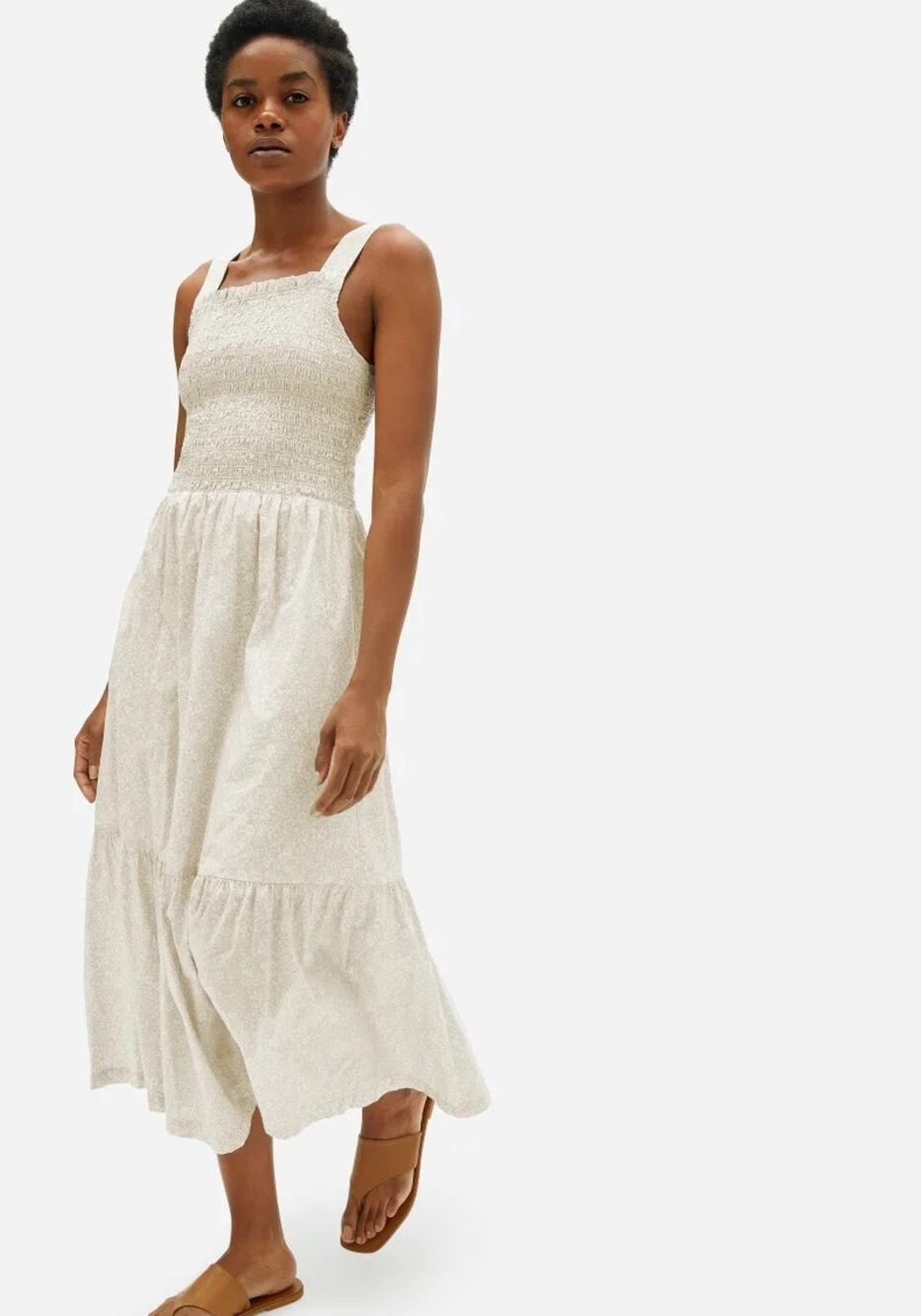 Everlane The Smock Floral Dress Women's Tan 2